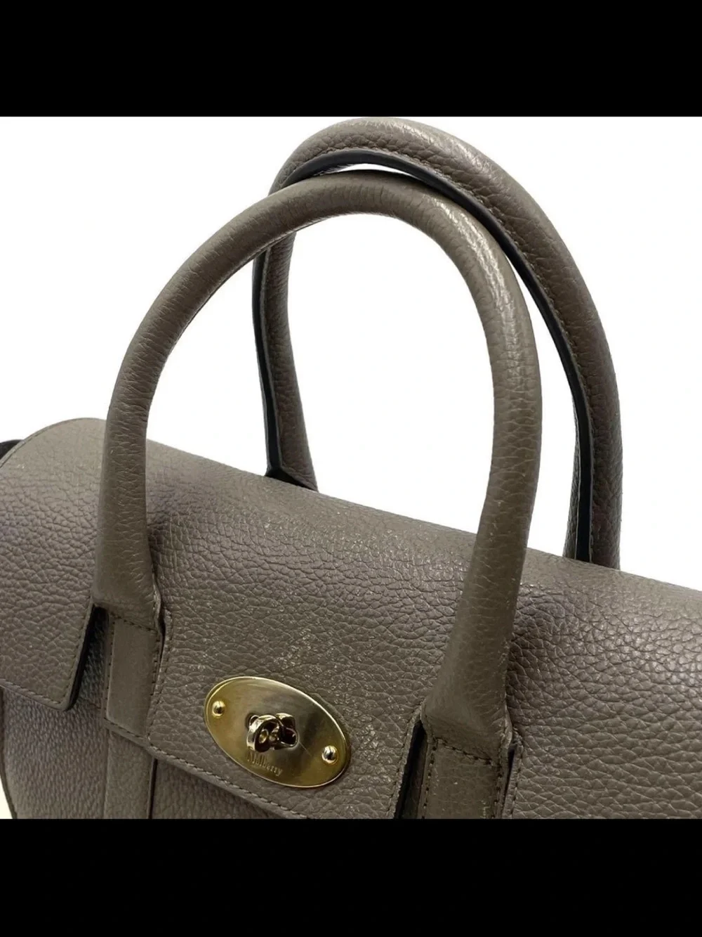 Mulberry Textured Leather Satchel in Taupe Brown with Gold Hardware